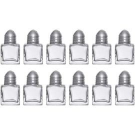 Generic (Set of 12) Mini Salt and Pepper Shakers, 0.5 oz / 1/2 oz Glass Cube Body Restaurant Salt and Pepper Shakers by Notana, Clear, 8541946125