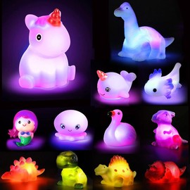 Cute Lihgt-up toys, dinosaur mermaid animal model toys, glow in the water toys, luminous toys for Kids Ages 4-8, Make Fun pool-Time Gifts for Birthdays, Bath time toys,Ideal for Use in Bathtub, or Swimming Pool.Easter.:_8PCS Dinosaur&Sea ​​Animals