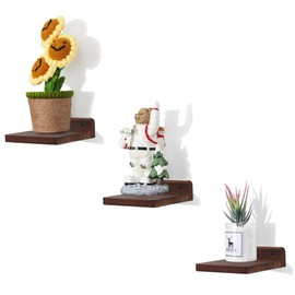 NIUBEST Small Floating Shelf,5x5 Inch Dark Walnut,Set of 3 Small Wall Shelves for Bedroom Living Room Bathroom Kitchen Decor