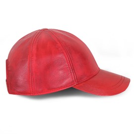 URBAN 5884 Leather Hat Men Women Genuine Leather Visor Hat Soft Leather Cap Unisex, red