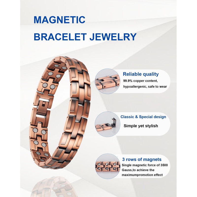MagSølv Copper Magnetic Bracelets for Men, 99% Pure Copper Retro