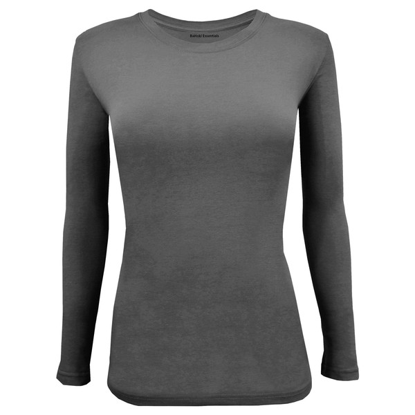 BaHoki Essentials Long Sleeve Undershirts for Scrubs - Great Stretch and Layering Piece Charcoal