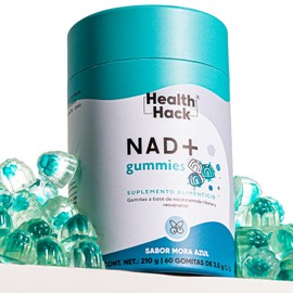 Gomitas de NAD+ con Resveratrol sabor Mora Azul | 60 gomitas para 1 mes con Quercetina, Nicotinamida Ribosa, Q10 coenzima, Ingredientes Naturales, Formula Vegana Sin Azucar | Health Hack - NAD