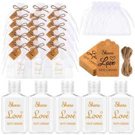 Tiangrid 50 Sets Mini Hand Sanitizer Bottles Wedding Favors Bulk for Guests 50 2oz Empty Travel Size Hand Sanitizer Bottles with 50 Organza Bags Thank You Tags for Wedding Party (Love,Gold)