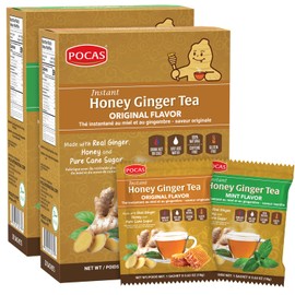 Pocas Honey Ginger Instant Tea Powder, Original & Mint Variety 2-Pack, Ginger Extract & Real Honey, Caffeine-Free Tea, 20 Packets per Box
