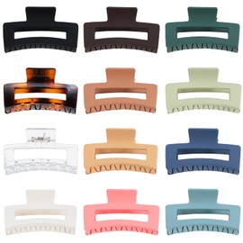 Sisiaipu Sisiaipu 3.5 Inch Medium Hair Accessories - 12 Pcs Square Jaw Clips for Thick and Thin Hair, Rectangular Rectangle Basic Color Hair Clips for Women and Girls