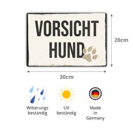 Vorsicht Hund Vintage Sign 20 x 30 cm Made of Sturdy Hard Foam Board in 3 mm Thickness with UV Protection and Weather-Resistant