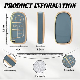 TOOMUME Car Key Cover TPU, Car Key Case Fit for Jeep Cherokee Compass Renegade Wrangler Dodge Charger Challenger Ram 2500 Chrysler 300 Fiat, Protective Key Fob Cover Key Fob Case - Smart Key