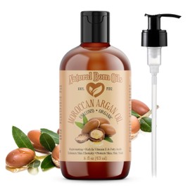 Natural Born Oils Moroccan Argan Oil, 16oz, Organic, Cold-Pressed, Vitamin E & Antioxidants, Deep Skin Hydration, Hair Strengthener