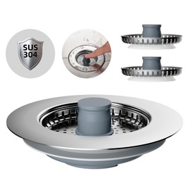 Hibbent Kitchen Sink Plug,Kitchen Sink Strainer and Stopper Combo,with 2 Stainless Strainers,Stainless-wrap Shell,Anti-Clogging,Kitchen Sink Strainer Plug,and Prevent Odors-Sinks Depth > 22mm