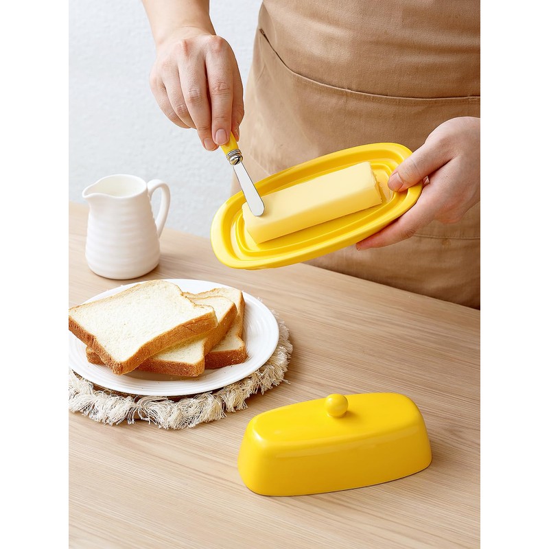 Yedio Ceramic Butter Dish with Lid for Countertop Refrigerator, 8