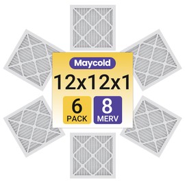 Maycold 12x12x1 MERV 8 Pleated Air Filter (6-Pack) Individually Wrapped for Enhanced Freshness High-Efficiency Replacement Filters for AC & Furnace Systems Actual Dimensions: 11.70" x 11.70" x 0.75"