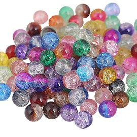 HugeDE Crackle Glass Beads Handcrafted Lampwork Crystal Beads for Jewelry Making Christmas Ornament 200 pcs 10mm