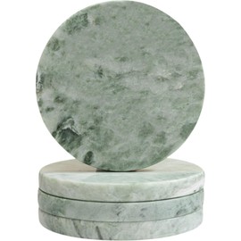Green Marble Drink Coasters, Natural Stone Coasters - Set of 4, Elegant Home Decor