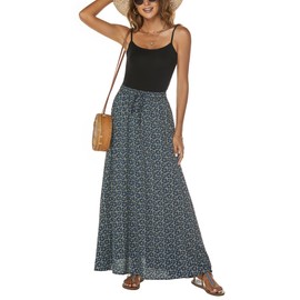 Bluetime Women Casual Summer Beach Boho Floral Print Long Skirts Elastic Waist Swing Maxi Dresses (M, Floral21)