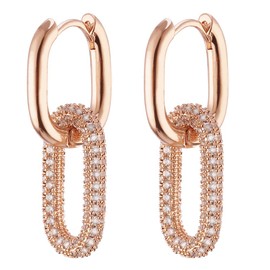 Oval Huggie Hoop Earring for Women, Hypoallergenic Rose Gold and Silver Plated Drop Earrings with Cubic Zirconia