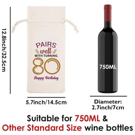 80th Birthday Wine Bottle Bag - Vintage 1945 Burlap Gifts Bag with Drawstring for Men and Women, Pairs Well with Turning 80 Birthday Decorations for Anniversary Party Supplies