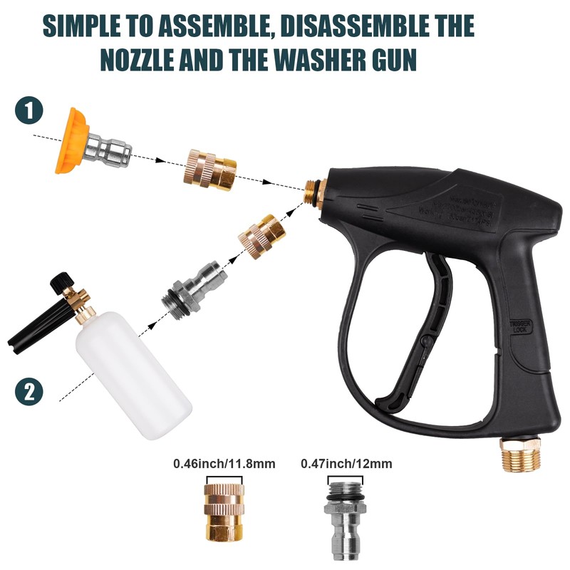 Clatoon Pressure Washer Short Gun, Foam Cannon with 1/4 Inch