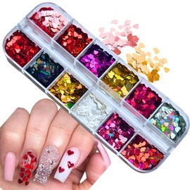 Archtypes Heart Hologram Nail Heart Holo Hologram Nail Parts 12 Colors Small Size GOLD&PINK (BYN-04)