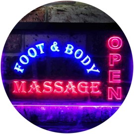 Foot & Body Massage Open Dual Colour LED Bar Light Neon Light Advertising Neon Sign Blue & Red 300 x 210 mm st6s32-i0252-br