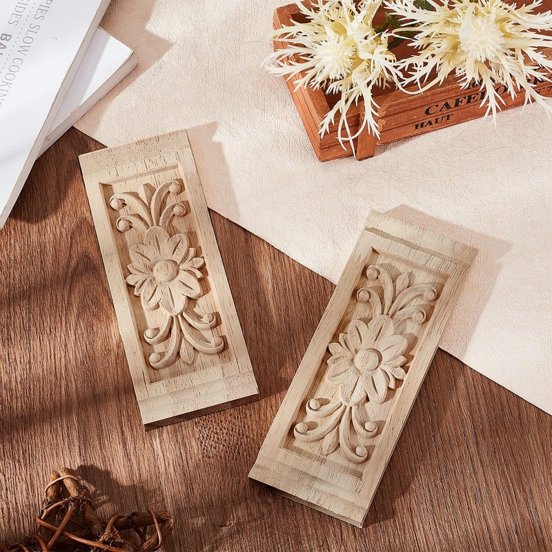 SUPERFINDINGS 2pcs Unpainted Wood Applique Frame 16x6x0.95cm Corner Rectangle 6.3"
