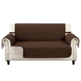 Fandyacke Reversible Loveseat Covers Couch Cover for 2 Cushion Couch Sofa Cover Washable with Elastic Straps Water Resistant for Dogs Pet Friendly (46''Loveseat,Chocolate/Beige)