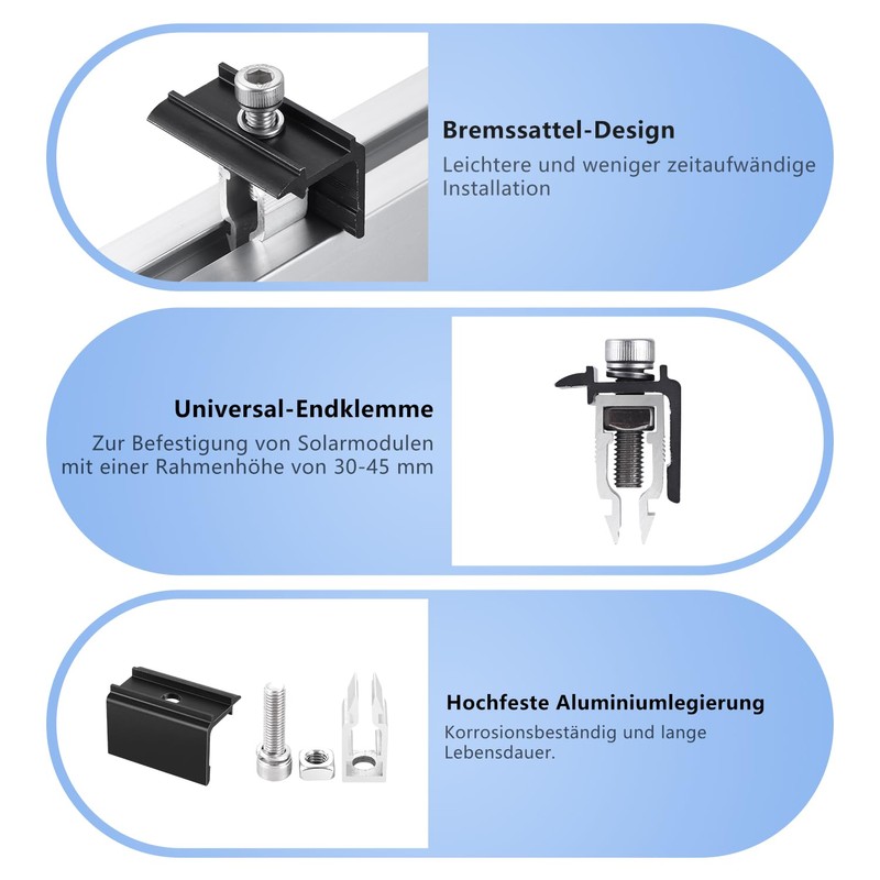 Pack of 6 Solar End Clamps, Solar Panel Holder End