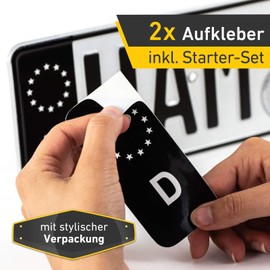 2 x Number Plate Sticker EU Field Black incl. 1 x Starter kit: