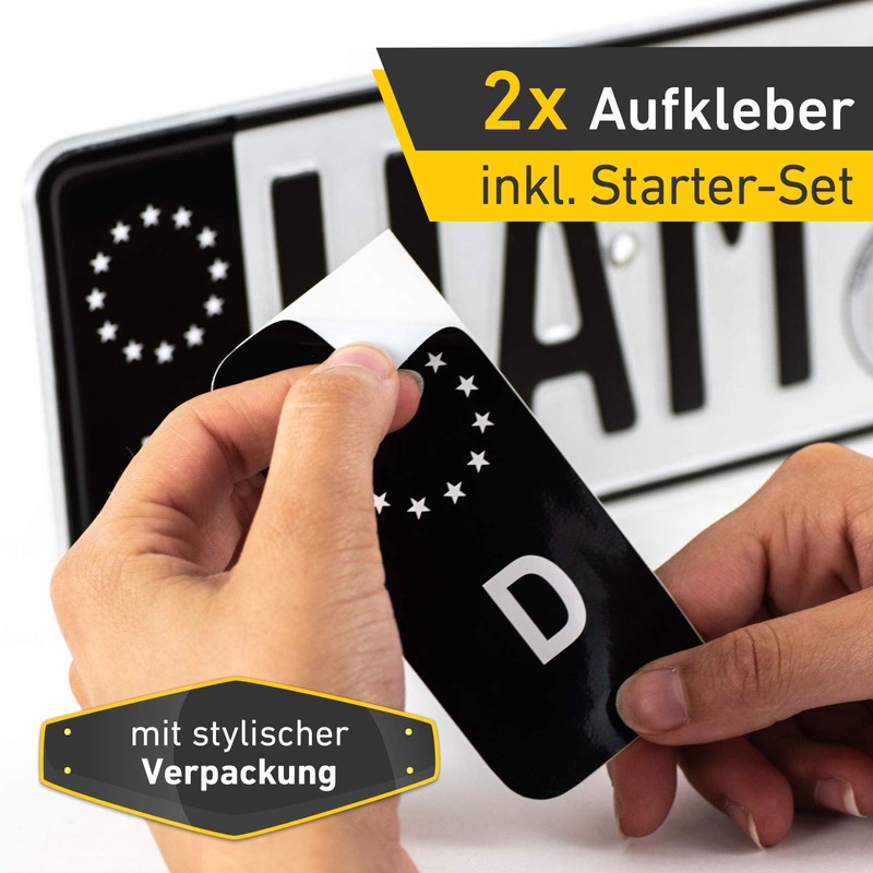 2 x Number Plate Sticker EU Field Black incl. 1