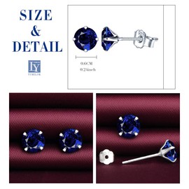 Yumilok 7 Pairs Women's Stud Earrings 925 Sterling Silver Zirconia White Multicoloured, 6 mm Stud Earrings, Earrings for Girls, Silver, blue