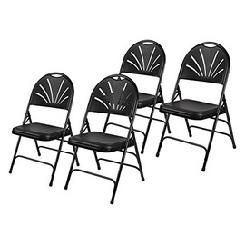 OEF Furnishings Heavy Duty Plastic Fan Back Folding Chair with Triple Brace, Black