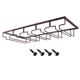 MOCOUM Wine Glasses Rack Under Cabinet Stemware Rack, Wine Glass Hanger Rack Wire Wine Glass Holder Storage Hanger for Cabinet Kitchen Bar (Brown, 5 Rows 1 Pack)