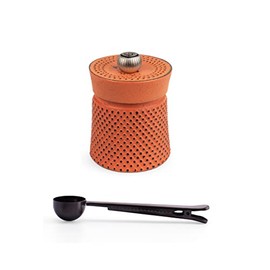 Peugeot BALI FONTE Cast Iron Pepper Mill, 8cm/3 In, With Stainless Steel Spice Scoop/Bag Clip (Orange)