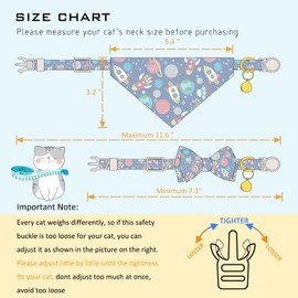 Faygarsle 2 Pack Space Theme Cat Collar Set with Bandana and Bow Tie, Breakaway Safety Buckle, Navy Blue with Rockets