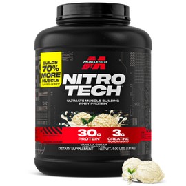 Muscletech Whey Protein Powder (Vanilla Cream, 4 Pound) - Nitro-Tech Ultimate Muscle Building Formula with Whey Protein Isolate - 30g of Protein, 3g of Creatine & 6.8g of BCAA - Packaging May Vary