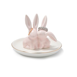 Bunny Ring Holder Rabbit Ring Dish Ceramic Jewelry Holder Dish Trinket tray for Rings Earrings Necklace Organizer, Wedding Engagement Ring Holder (Pink)
