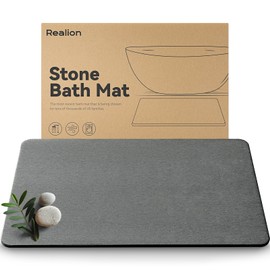 Realion Stone Bath Mat, Dries Quickly, Non-Slip Diatomaceous Earth Bath Mats for Bathroom, Super Absorbent Stone Shower Mat, Easy to Clean, 23.5" x 15.5" Dark Gray