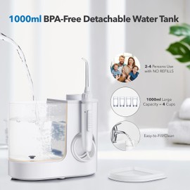 Zao's Selection Water Flosser, 1000ml Water Picks for Teeth Cleaning 30-130 PSI Teeth Cleaner, 8 Tips & Isolated Tip Storage, Dual Flow Control Power Dental Oral Irrigator for Braces