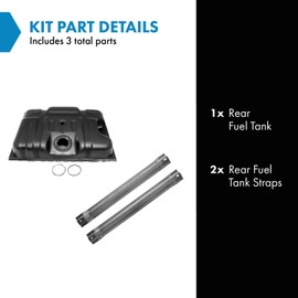 TRQ Rear Fuel Tank & Strap Kit Fuel Tank Strap Gas Fuel Tank Compatible with 1990-1996 Ford F-150 1990-1997 F-250 1997 F-250 HD F-350