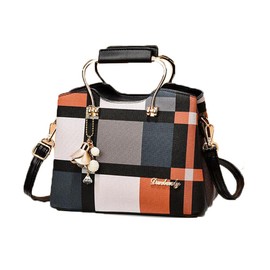 Huimei Women's Shoulder Bag, Checkered Pattern, Crossbody Strap, Shoulder Bag, 2-Way PU Leather, Mini Bag, Mini Handbag, Cute, Commuting, Travel, Dating, Popular, Outing, orange