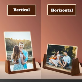 Walnut Night Light Photo Frame 2 Pack - Illuminated Acrylic Picture Frame with Glowing Wooden Base, USB Powered Including charger, Easy Photo Swap (Horizontal + Vertical, 5X7inch)