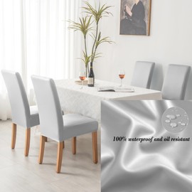 HFCNMY Dining Room Chair Covers,Stretch Waterproof PU Chair Covers for Dining Room Set of 4,Soft Dining Chair Covers,Washable Dining Chair Slipcover Parson Chair Covers Slipcover Light Gray