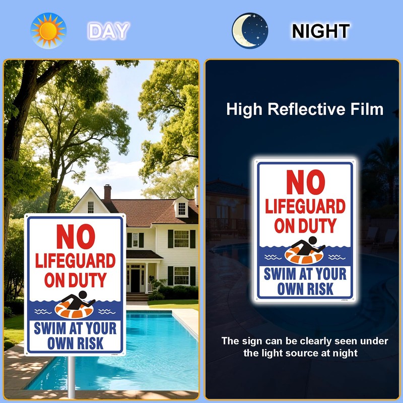 JIAMING No Lifeguard On Duty Signs,2 Pack 14x10 Inch Swim