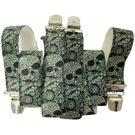 EDERER Skull Braces Silk Gloss Unisex 4 Strong Metal Clips 35 mm Wide 110 cm Long Party Carnival Skull Silk Green G-002, Green