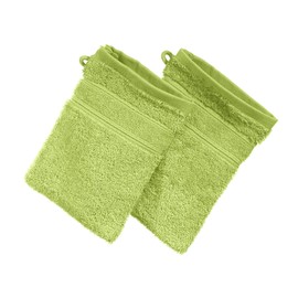 Erwin Müller Karlsruhe Wash Mitt Pack of 2 100% Cotton Apple Green Size 15 x 21 cm Extremely Absorbent, Lightweight, Fluffy Soft, Skin Flattering (Other Colours)