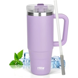 TYESO 40 oz Tumbler with Handle | Insulated Cup Reusable Stainless Steel Water Bottle Travel Mug Cupholder Friendly | Gifts for Women Him Her | Trek Collection (Purple)