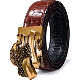 Barry.Wang Eagle Belt for Mens Ratchet Buckle Real Leather Business Belt Novelty Big Tall Males Gift