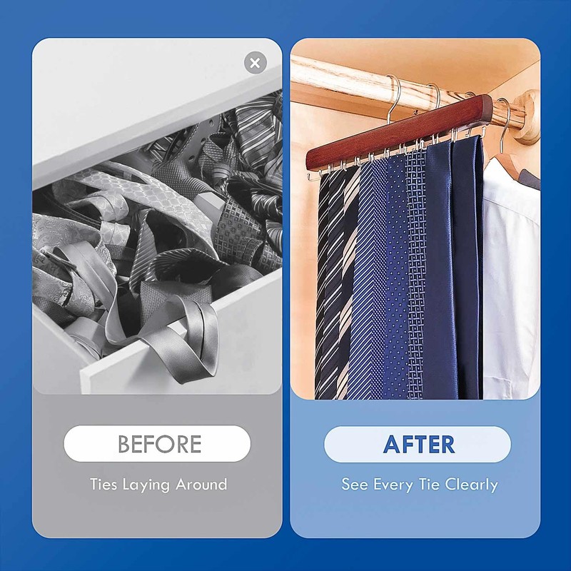 KEOAMG 2Pack Tie Rack Hanger for Closet, Sleek Tie Organizer