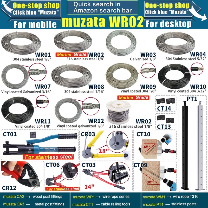 Muzata 8" Hand Swage Fitting Threaded Stud for 1/8" Cable