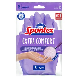 SPONTEX Extra Comfort Premium Household Gloves with Soft Textile Lining, Ideal for All Household Cleaning, Washable at 30°C, Size S (6-6, 5), 1 Pair, Purple, S (1 Pair)